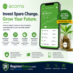Acorns investing app with Round-Ups, automatic investing and referral bonus information on RegisterBonus.com
